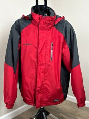 Free Tech Men’s L Red Black Insulated Hooded Full Zip Winter Ski Jacket